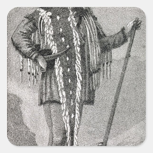 Pegatina Cuadrada Retrato de Meriwether Lewis grabado (Anverso)