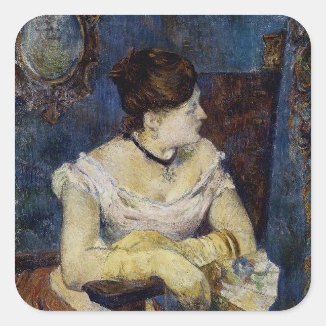 Pegatina Cuadrada Retrato de Mette Gauguin, esposa del artista (Anverso)