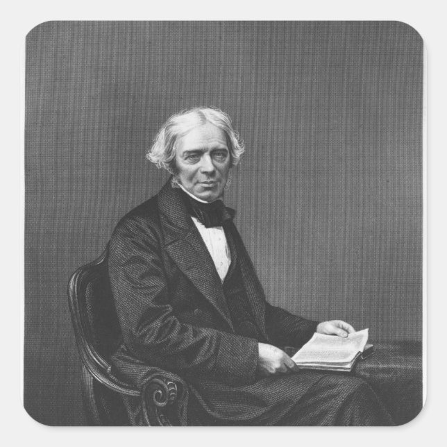 Pegatina Cuadrada Retrato de Michael Faraday (Anverso)