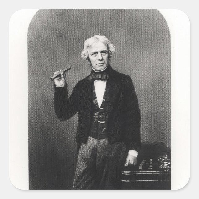 Pegatina Cuadrada Retrato de Michael Faraday (Anverso)