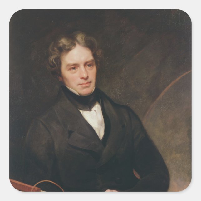 Pegatina Cuadrada Retrato de Michael Faraday 1841-42 (Anverso)