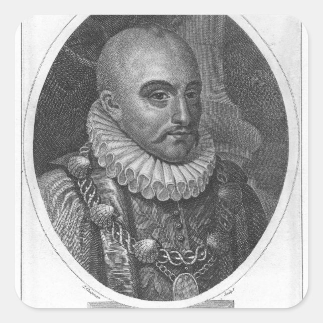 Pegatina Cuadrada Retrato de Michel de Montaigne (Anverso)