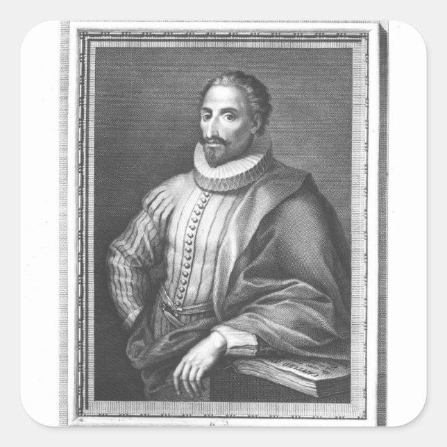 Pegatina Cuadrada Retrato de Miguel de Cervantes Saavedra (Anverso)