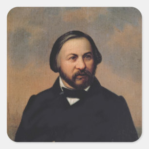 Pegatina Cuadrada Retrato de Mikhail Ivanovich Glinka, 1850s