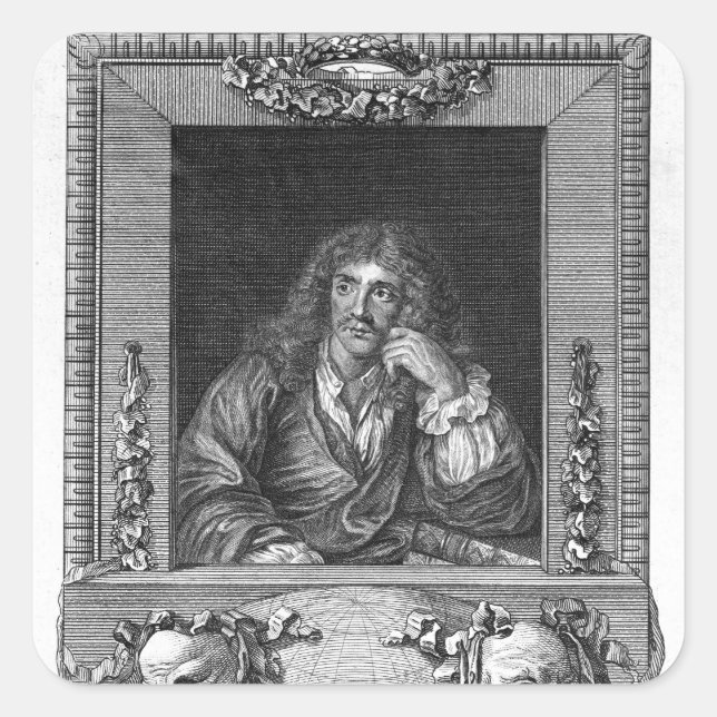 Pegatina Cuadrada Retrato de Moliere (Anverso)