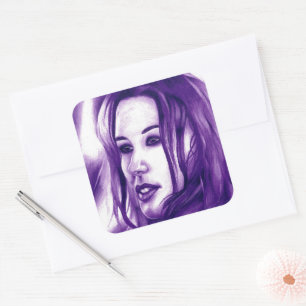 Pegatina Cuadrada Retrato de mujer morada original arte