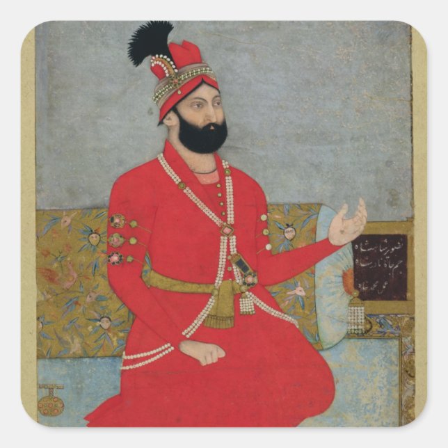 Pegatina Cuadrada Retrato de Nadir Shah Afshar de Persia (1688-1747) (Anverso)