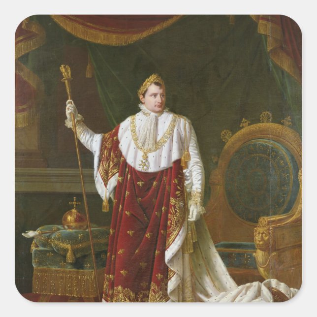 Pegatina Cuadrada Retrato de Napoleón en sus robots de coronación (Anverso)