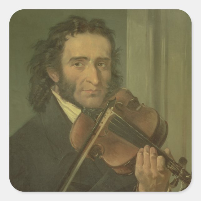 Pegatina Cuadrada Retrato de Niccolo Paganini (Anverso)