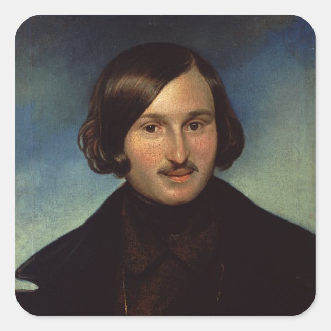 Pegatina Cuadrada Retrato de Nikolay Gogol, 1841 (Anverso)