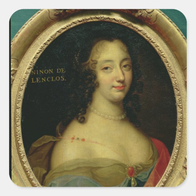 Pegatina Cuadrada Retrato de Ninon de Lenclos (Anverso)