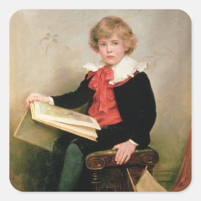 Pegatina Cuadrada Retrato de Norman Stewart Davies (Anverso)