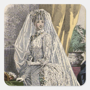 Pegatina Cuadrada Retrato de novia de boda vintage, novia victoriana