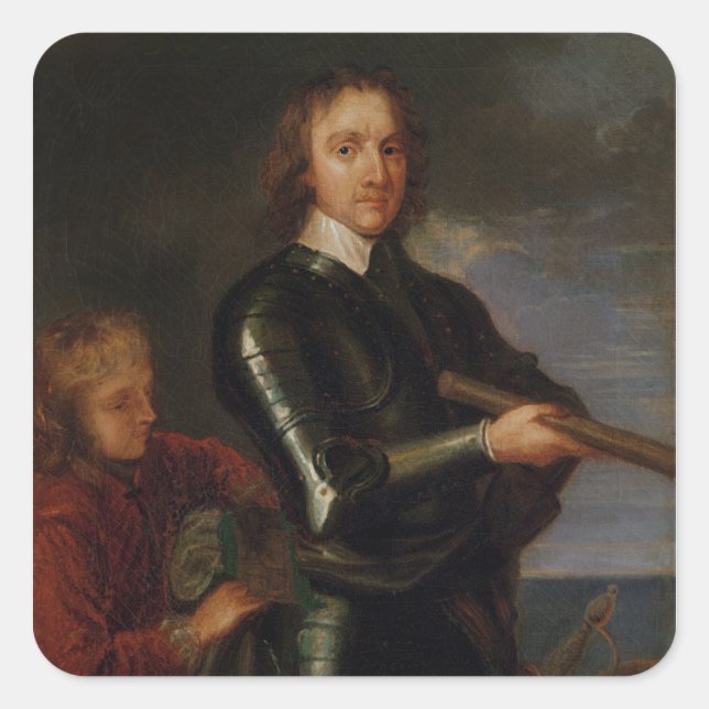 Pegatina Cuadrada Retrato de Oliver Cromwell (Anverso)