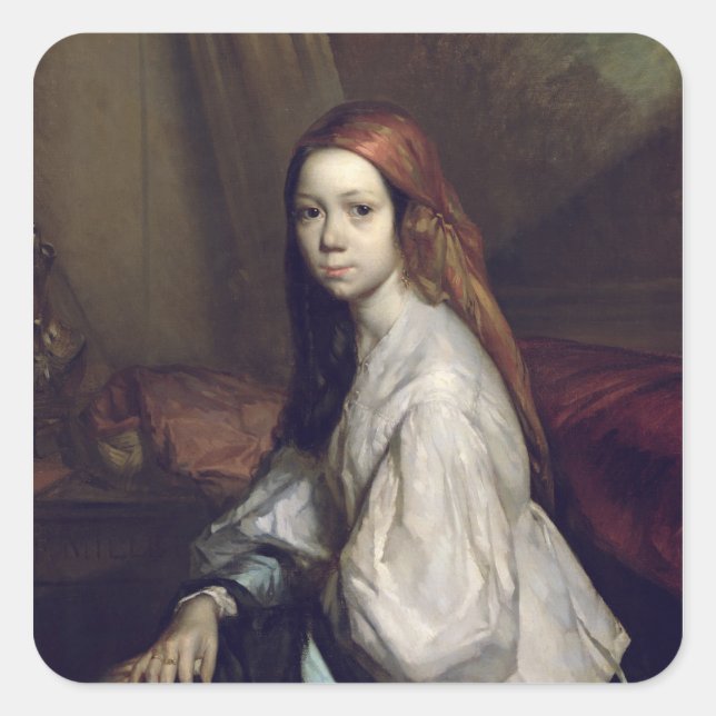 Pegatina Cuadrada Retrato de Pauline Ono (Anverso)