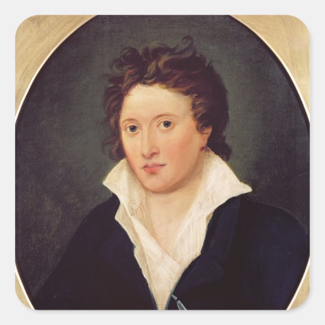 Pegatina Cuadrada Retrato de Percy Bysshe Shelley, 1819 (Anverso)