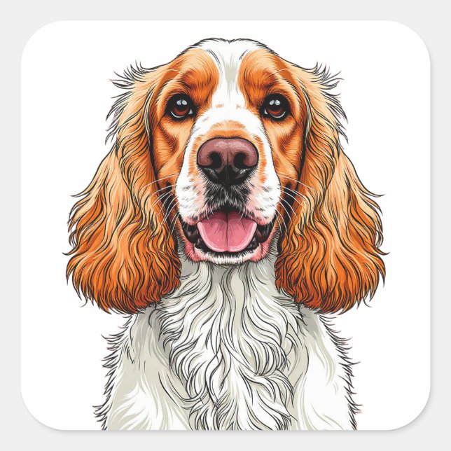 Pegatina Cuadrada Retrato de perro Cocker Spaniel inglés (Anverso)