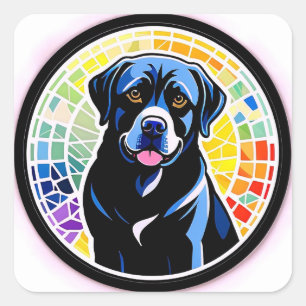 Pegatina Cuadrada Retrato de Perro Colorido en Círculo de Mosaico de