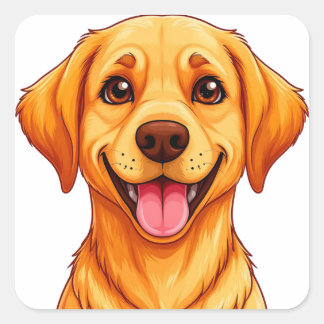 Pegatina Cuadrada Retrato de perro de dibujos animados sonriente Ret