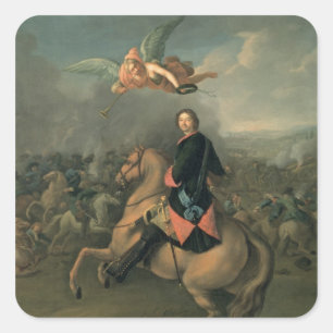 Pegatina Cuadrada Retrato de Peter el grande contra a