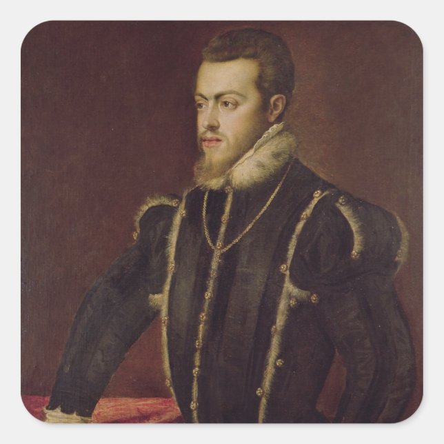Pegatina Cuadrada Retrato de Philip II de España (Anverso)