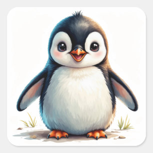 Pegatina Cuadrada Retrato de pingüino lindo para amantes de pingüino