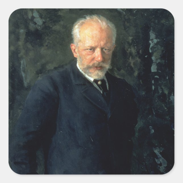 Pegatina Cuadrada Retrato de Piotr Ilyich Tchaikovsky (Anverso)