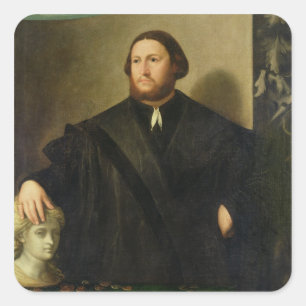 Pegatina Cuadrada Retrato de Raphaele Grassi (aceite en lona)