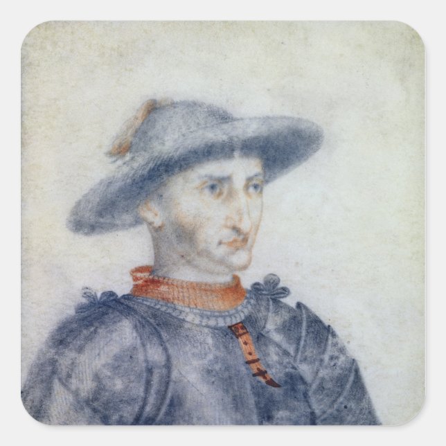 Pegatina Cuadrada Retrato de Rene I Duque de Anjou (Anverso)