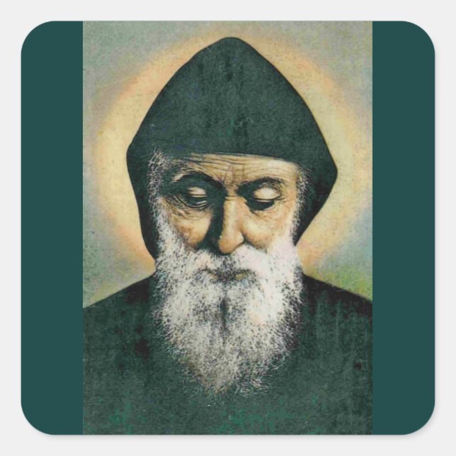 Pegatina Cuadrada Retrato de Saint Charbel (Anverso)