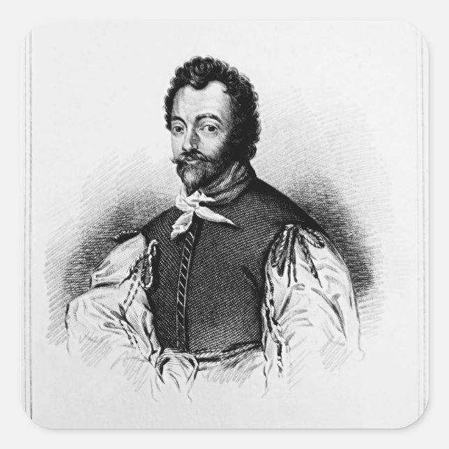 Pegatina Cuadrada Retrato de Sir Francis Drake (Anverso)