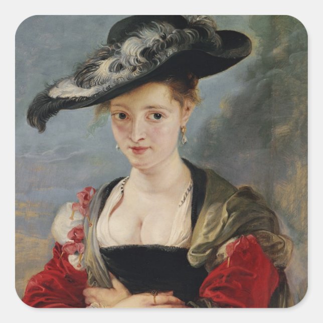 Pegatina Cuadrada Retrato de Susanna Lunden (?) (Le Chapeau de Pail (Anverso)