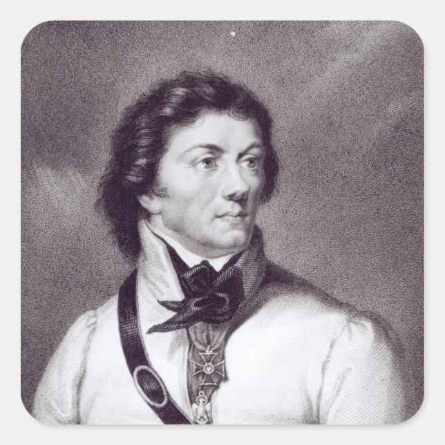 Pegatina Cuadrada Retrato de Tadeusz Kosciuszko (Anverso)