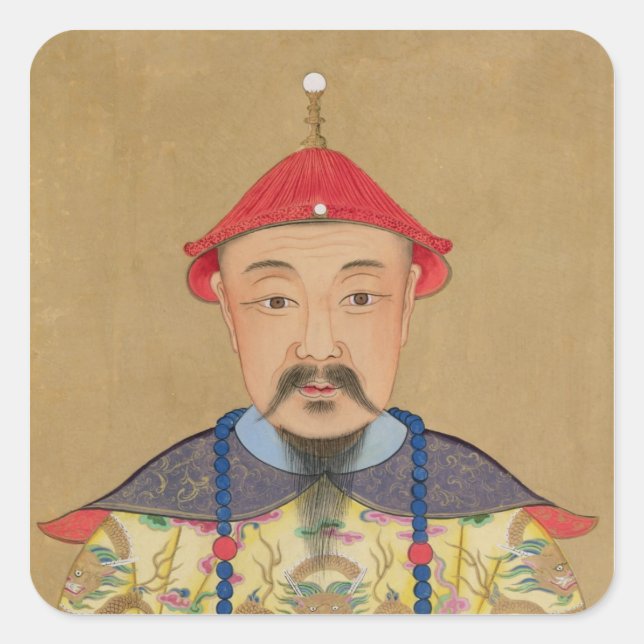 Pegatina Cuadrada Retrato de T'ai T'sin Che-Tsou (1638-61) (Anverso)