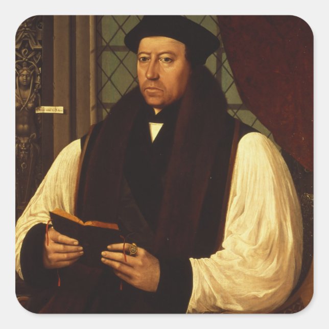 Pegatina Cuadrada Retrato de Thomas Cranmer 1546 (Anverso)