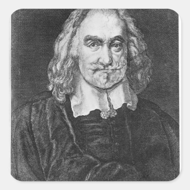 Pegatina Cuadrada Retrato de Thomas Hobbes (Anverso)