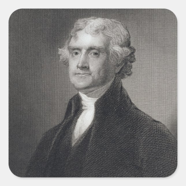 Pegatina Cuadrada Retrato de Thomas Jefferson, grabado por Henry Br (Anverso)