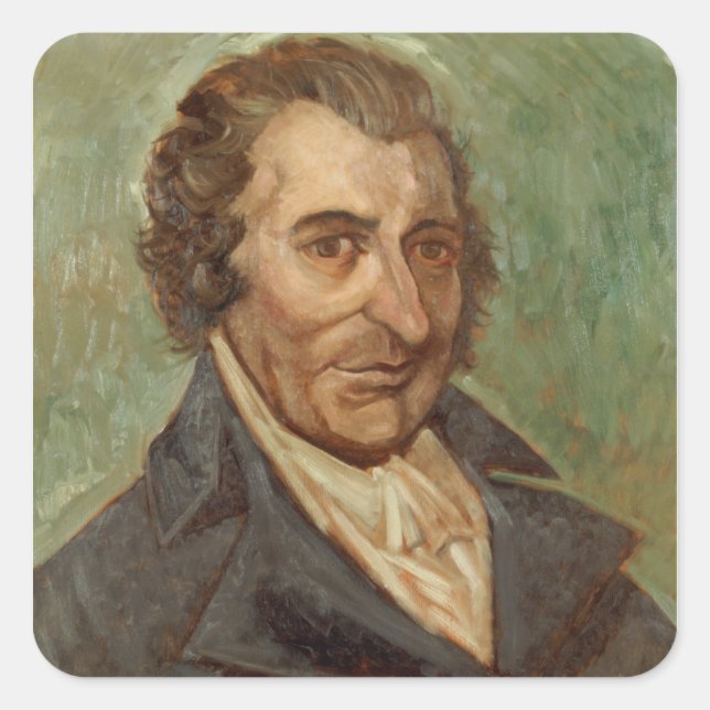 Pegatina Cuadrada Retrato de Thomas Paine (Anverso)