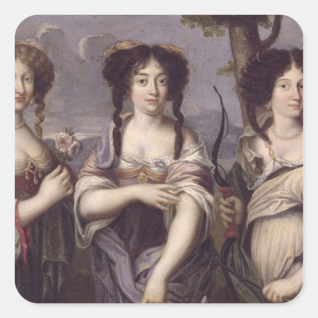 Pegatina Cuadrada Retrato de tres sobrinas cardinales (Anverso)