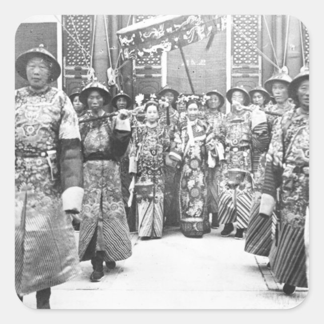 Pegatina Cuadrada Retrato de Tz'U-Hsi (1835-1908) Empress Dowager (Anverso)