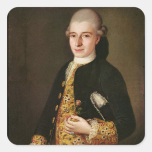 Pegatina Cuadrada Retrato de un Caballero con un agujero de buttonho