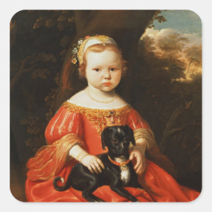 Pegatina Cuadrada Retrato de un Chica con un perro