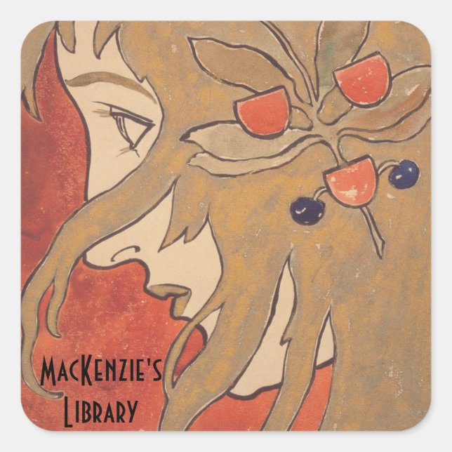 Pegatina Cuadrada Retrato de un Chica de Koloman Moser (Anverso)