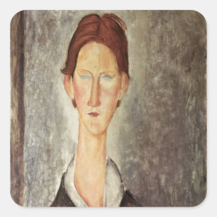 Pegatina Cuadrada Retrato de un estudiante, c.1918-19