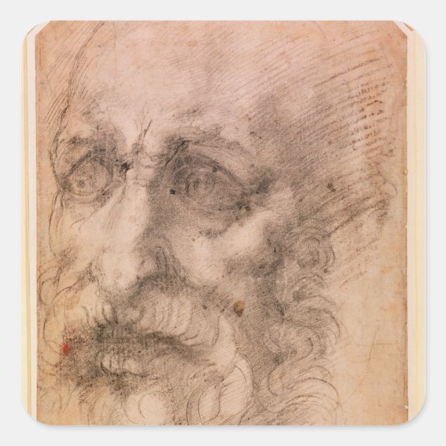 Pegatina Cuadrada Retrato de un hombre con barba (Anverso)