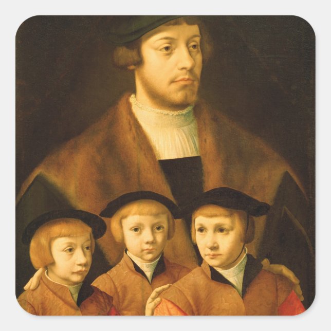 Pegatina Cuadrada Retrato de un hombre y sus tres hijos (Anverso)