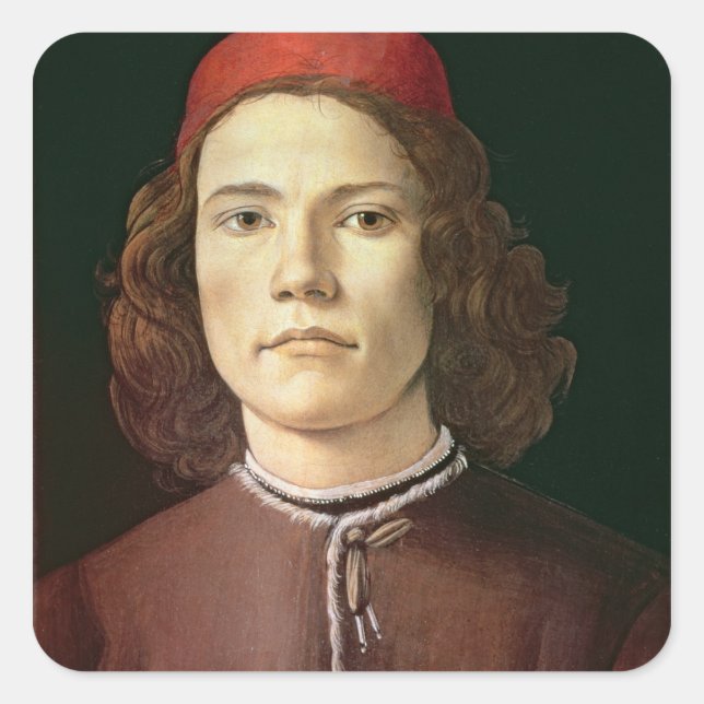 Pegatina Cuadrada Retrato de un joven, c.1480-85 (Anverso)