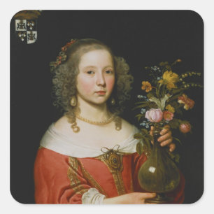 Pegatina Cuadrada Retrato de un joven Chica