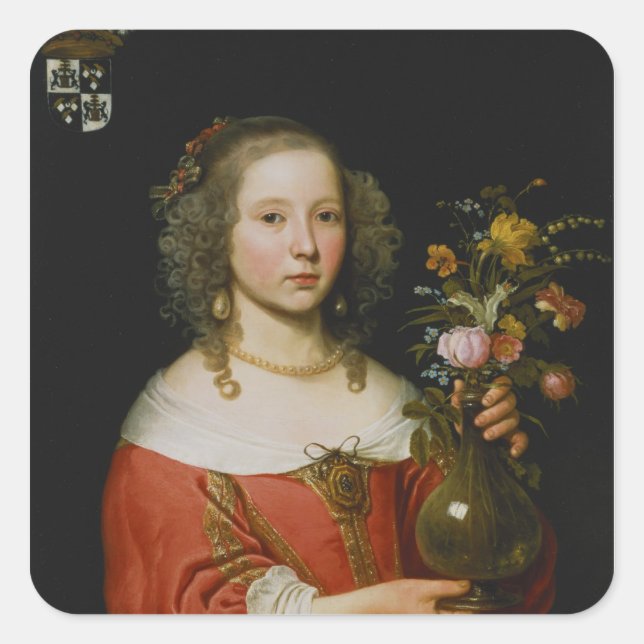 Pegatina Cuadrada Retrato de un joven Chica (Anverso)