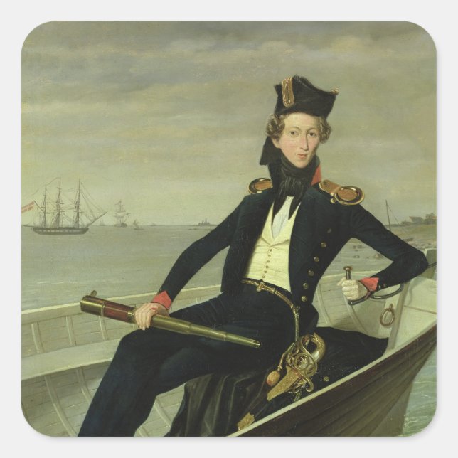 Pegatina Cuadrada Retrato de un joven oficial naval danés, 1841 (Anverso)